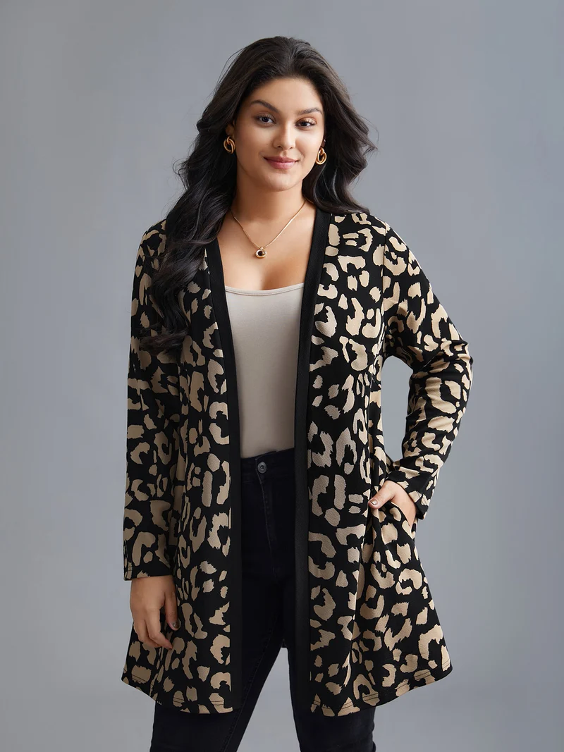 Leopard Print Color Contrast Kimono