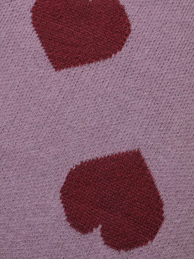 Round Neck Contrast Heart Jacquard Pullover