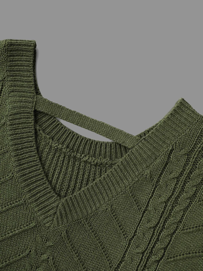 Plain Hollow Out Cable Knit Pullover