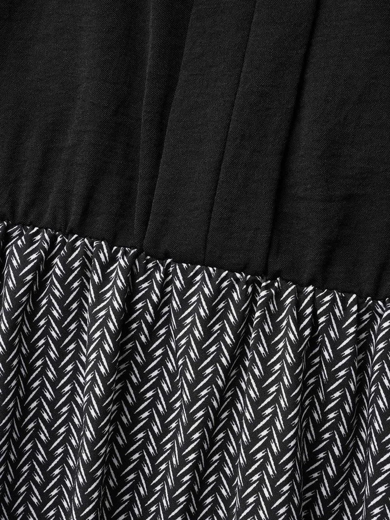 Notched Collar Color Block Waist Tie Dress