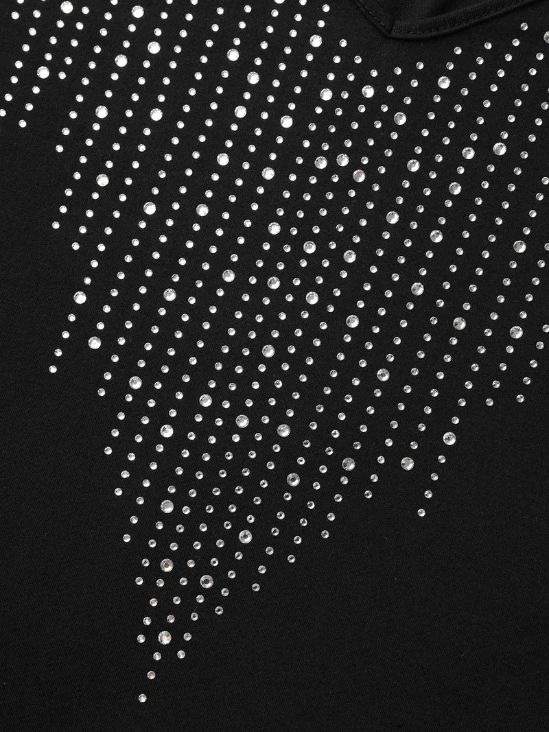 V-Neck Rhinestone Stretchy T-Shirt