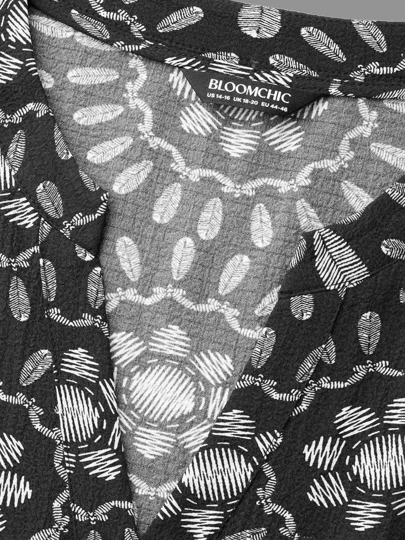 Notched Collar Print Tiered Midi Dress