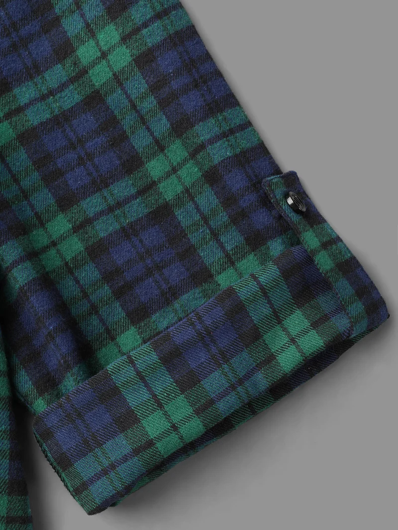 Plaid Print Tab Sleeve Blouse