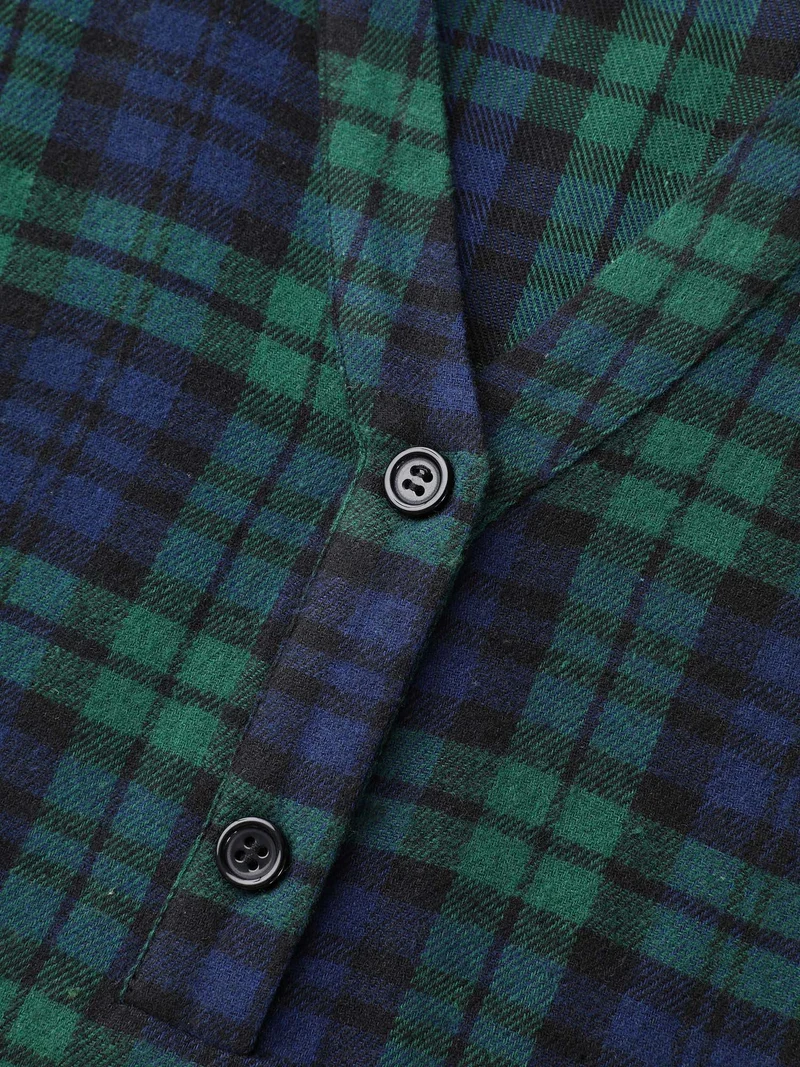 Plaid Print Tab Sleeve Blouse