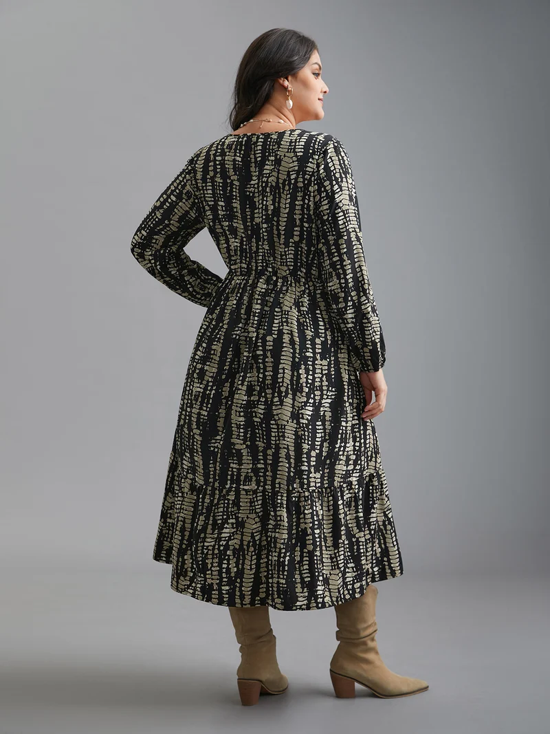 V-Neck Color Contrast Ruched Dress