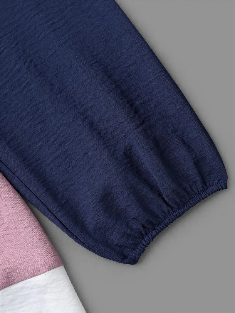 Color Contrast High Low Hem Patchwork Blouse