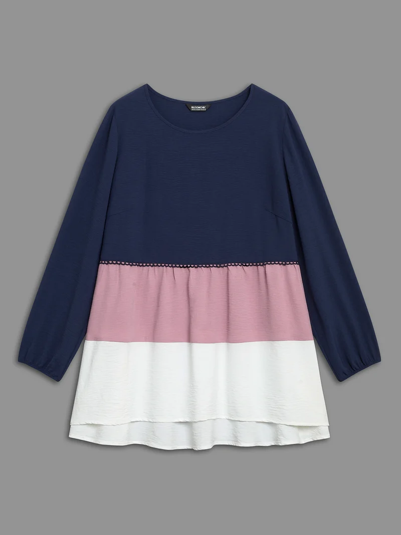 Color Contrast High Low Hem Patchwork Blouse