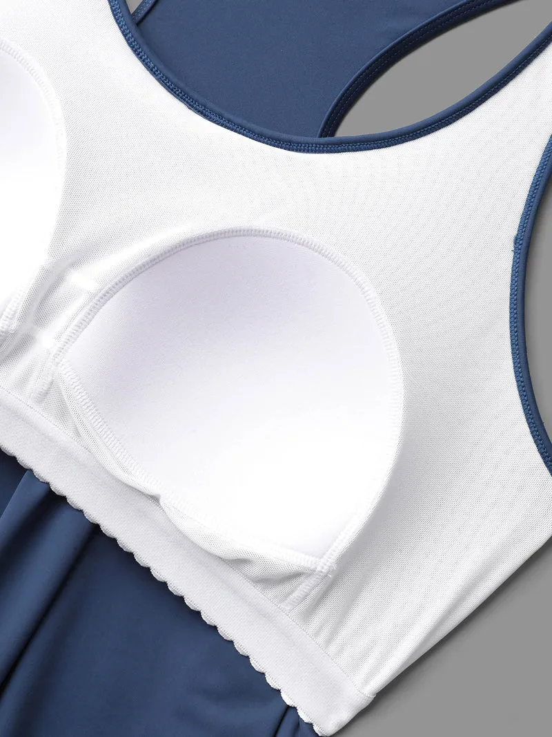 U Neck Solid Gathered Gathered Swim Top