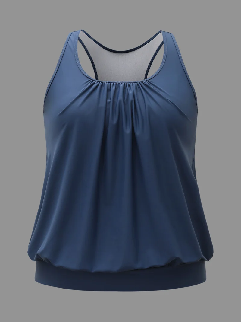 U Neck Solid Gathered Gathered Swim Top