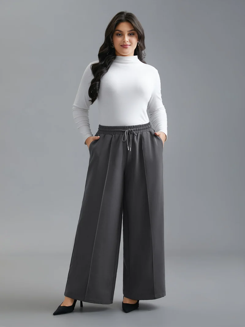 Elastic Waist Plicated Detail Slant Pocket Pants