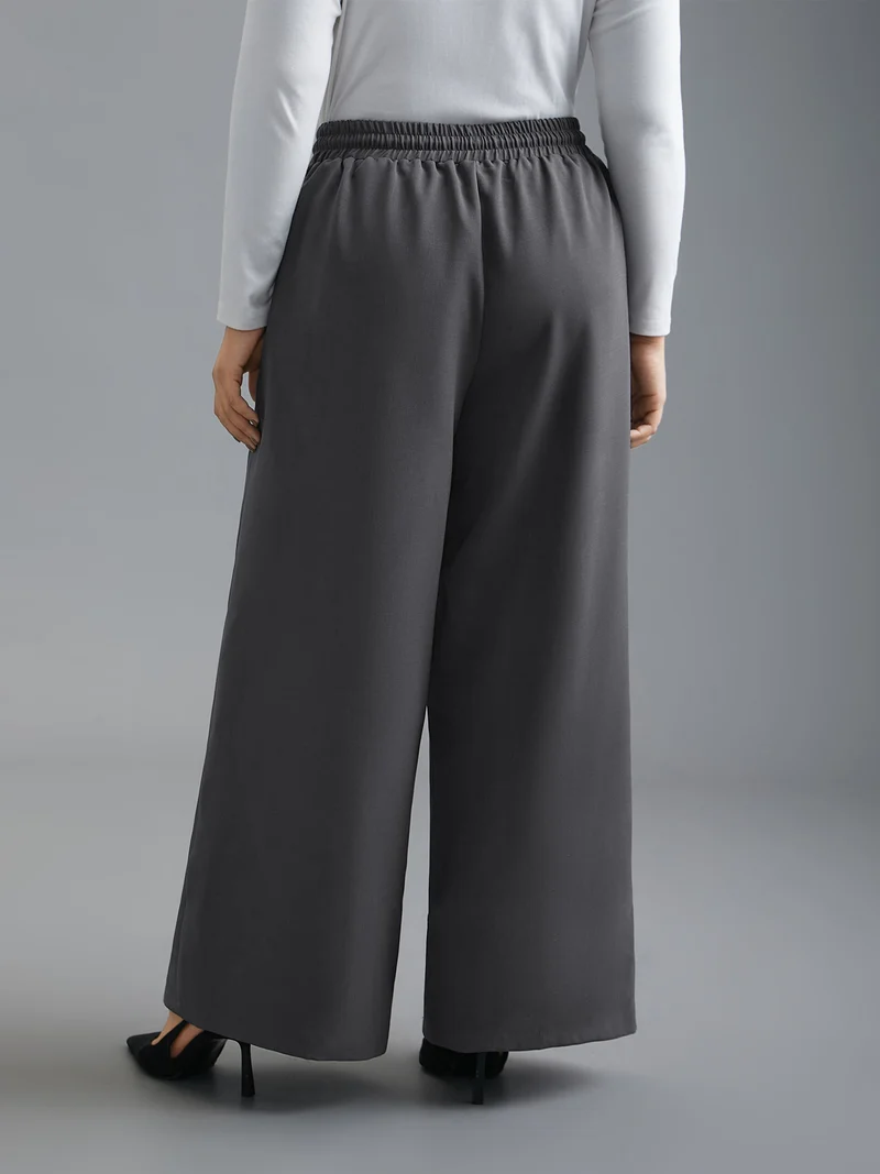 Elastic Waist Plicated Detail Slant Pocket Pants
