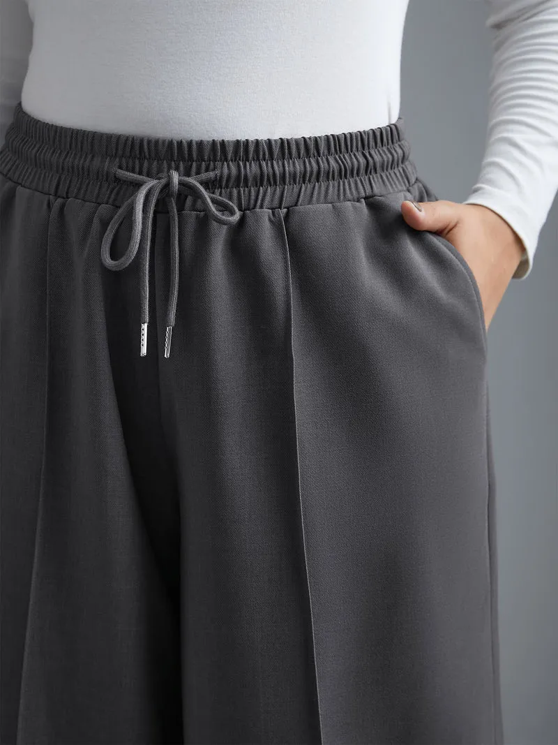 Elastic Waist Plicated Detail Slant Pocket Pants