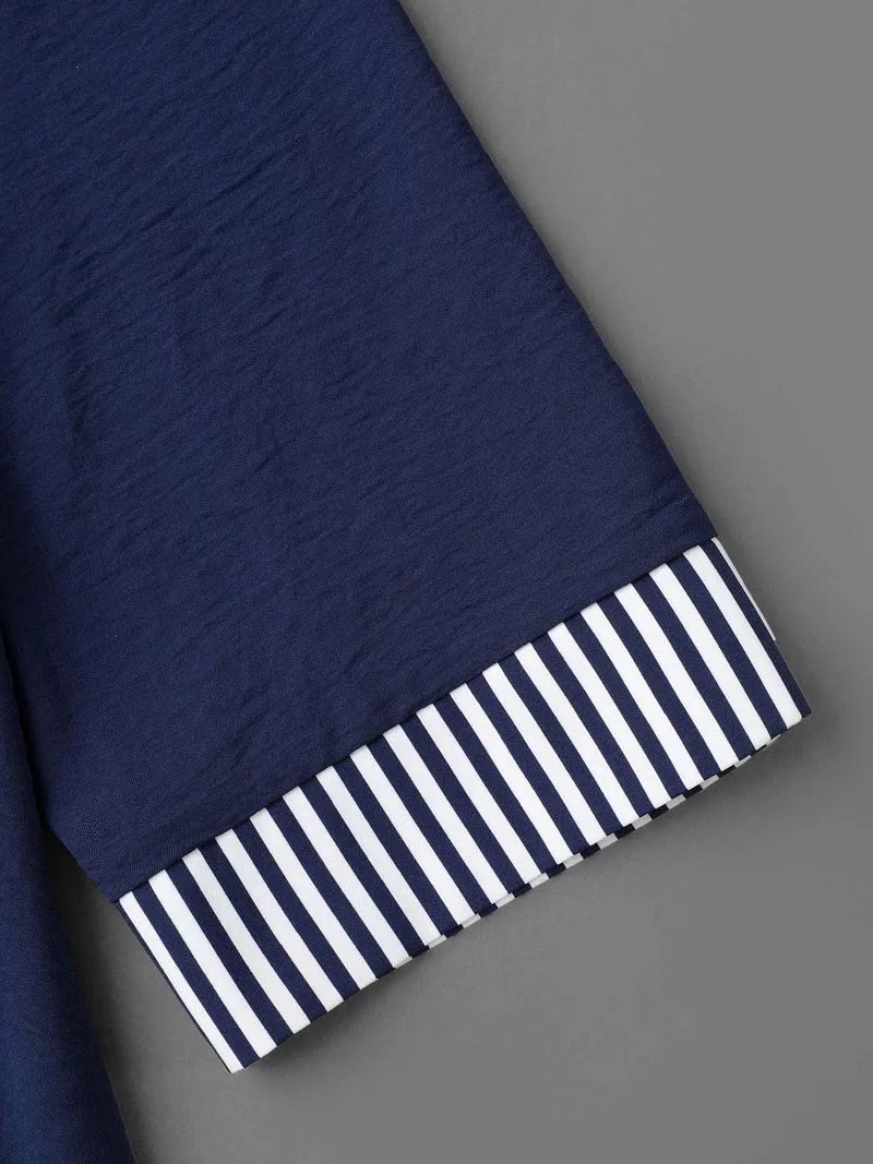 Shirt Collar Patchwork Striped Blouse