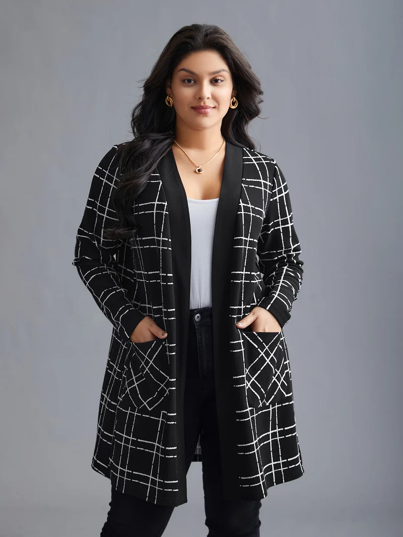 Plaid Open Front Patchwork Jacket