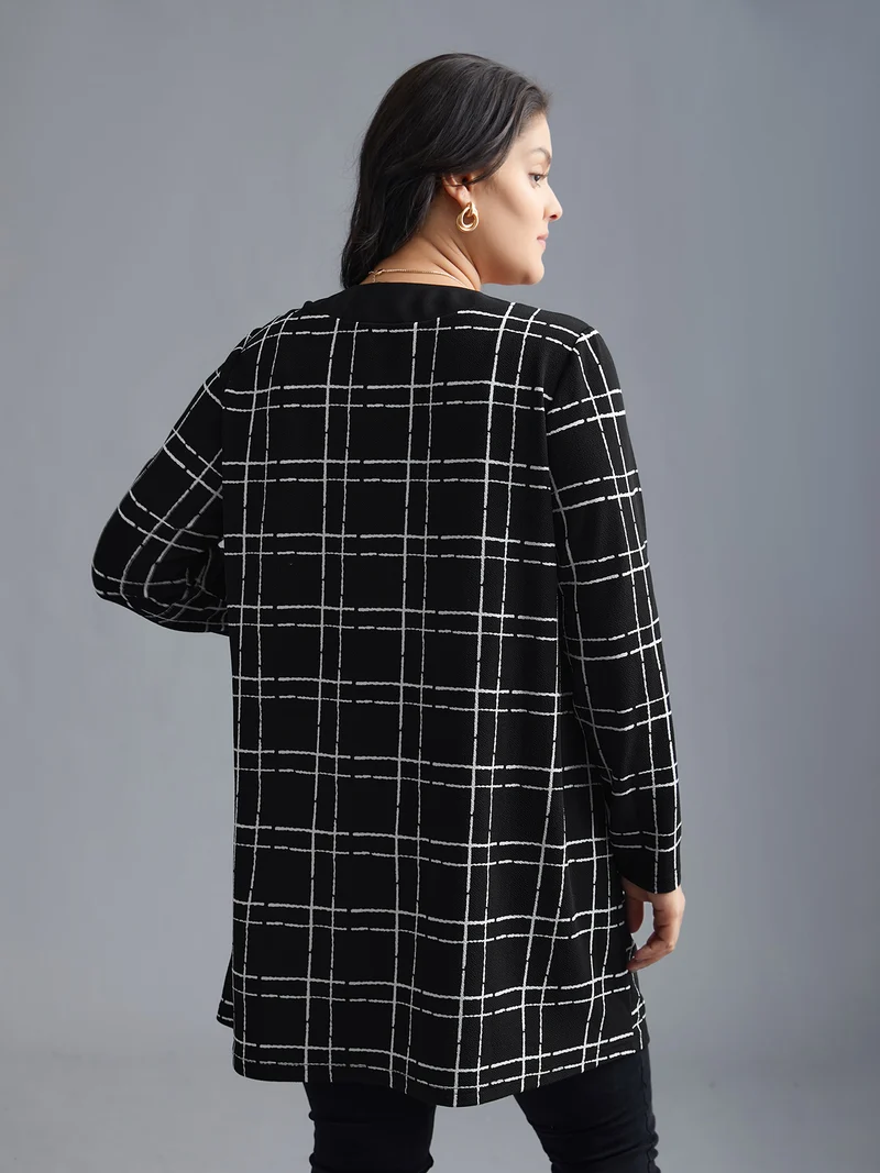 Plaid Open Front Patchwork Jacket