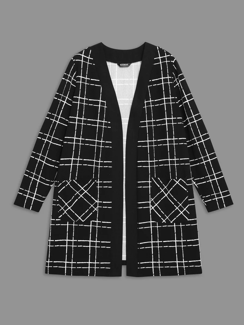 Plaid Open Front Patchwork Jacket
