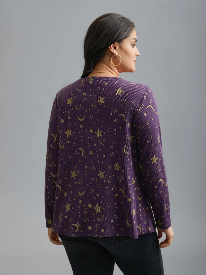 Moon and Star Glitter Textured T-Shirt
