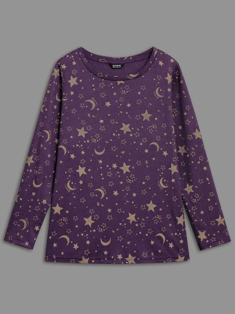Moon and Star Glitter Textured T-Shirt