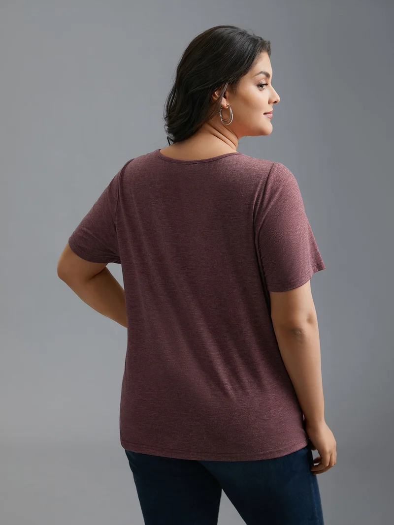 V Neck Heart Print T-Shirt