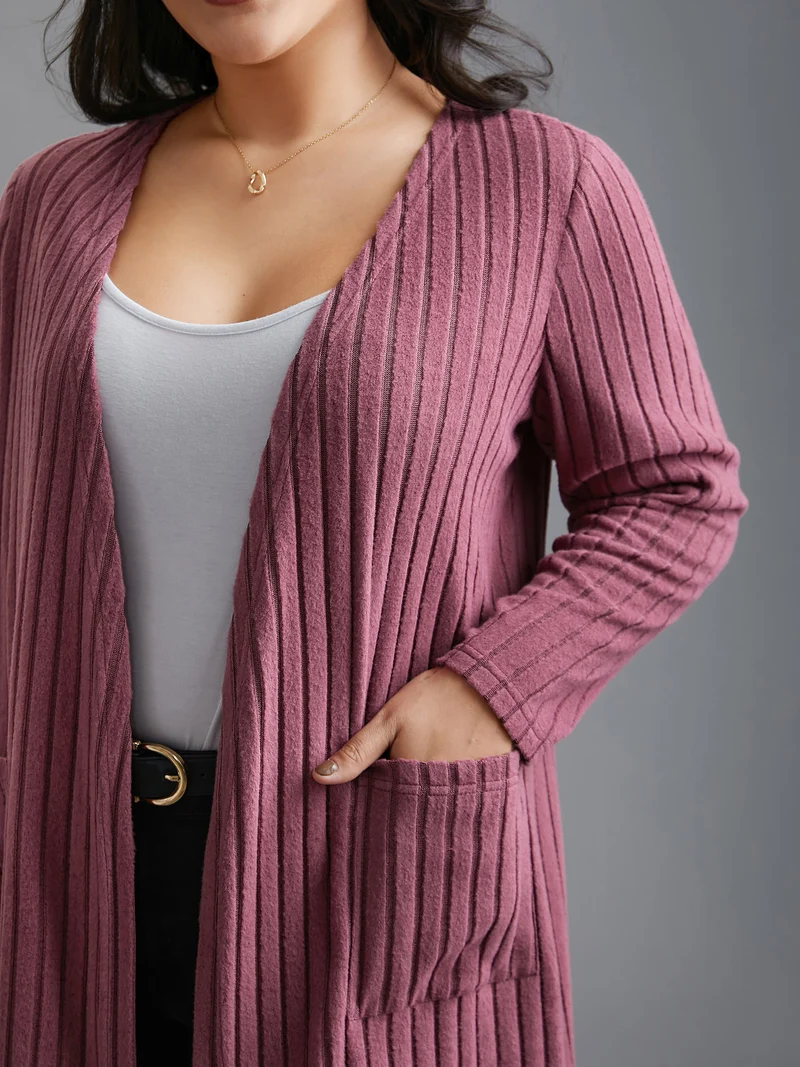 Pit Strip Knit Open Front Cardigan