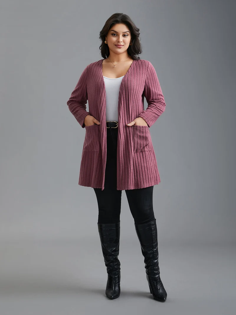 Pit Strip Knit Open Front Cardigan