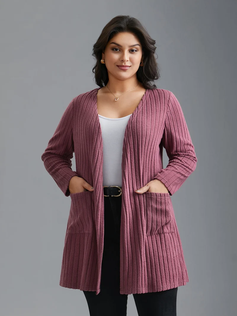 Pit Strip Knit Open Front Cardigan