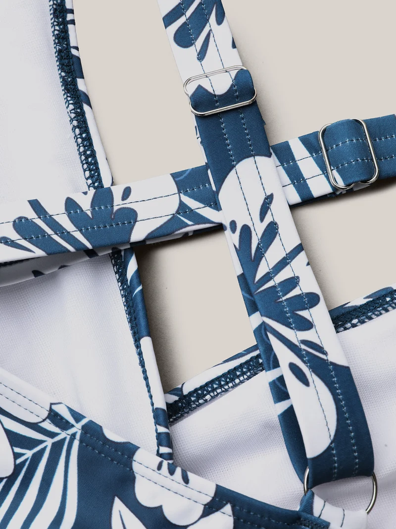Tropical Flower Print Gathered One-Piece Swimsuit