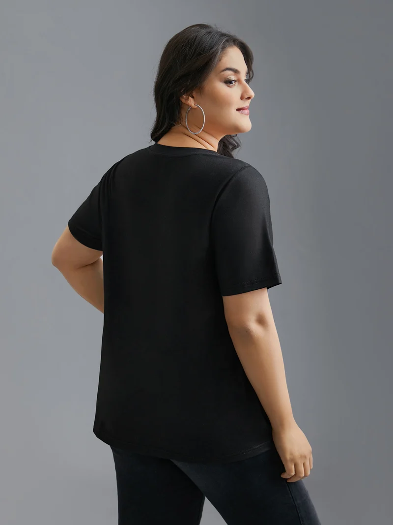 V-Neck Floral Print Fitted T-Shirt