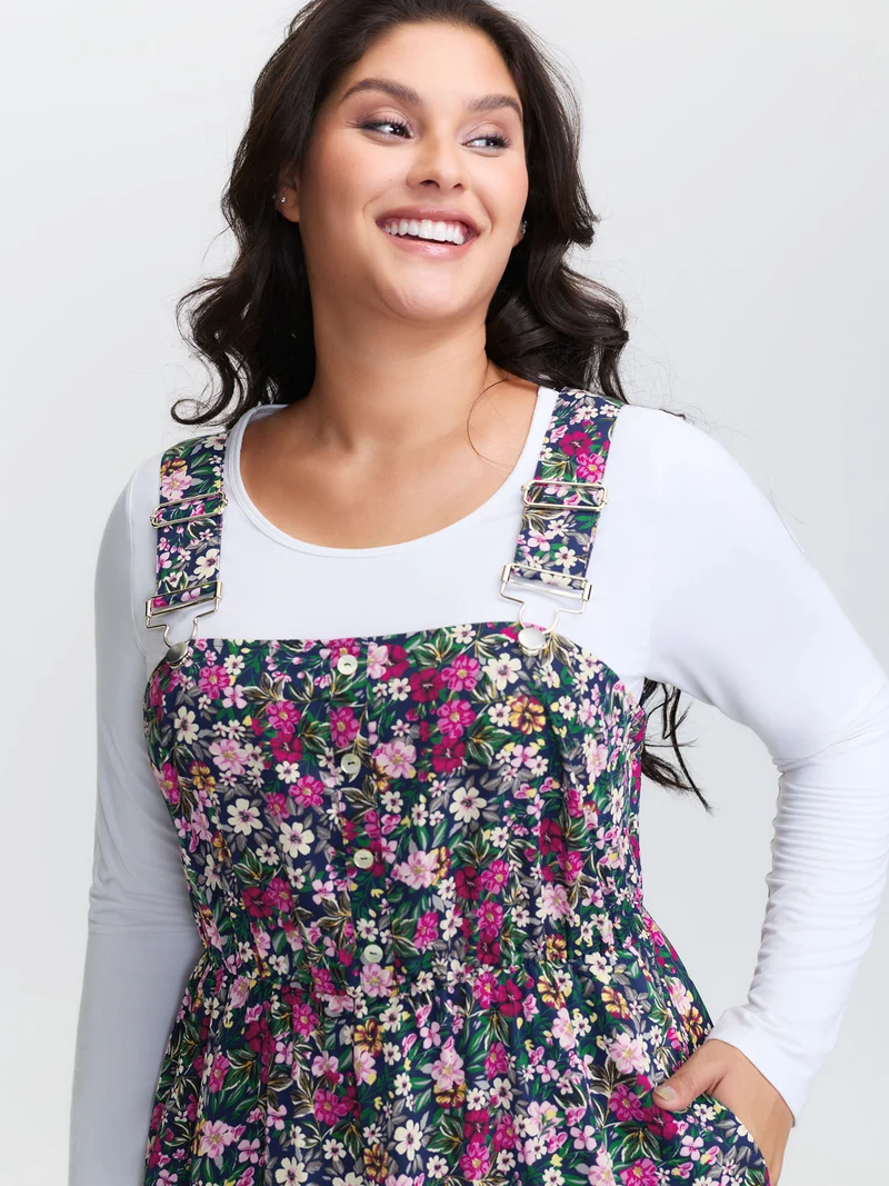 Ditsy Floral Adjustable Straps Elastic Waist Dress