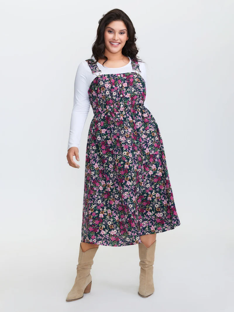 Ditsy Floral Adjustable Straps Elastic Waist Dress