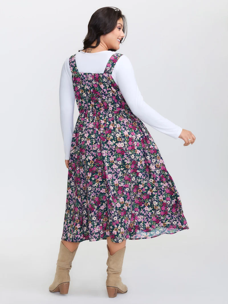 Ditsy Floral Adjustable Straps Elastic Waist Dress