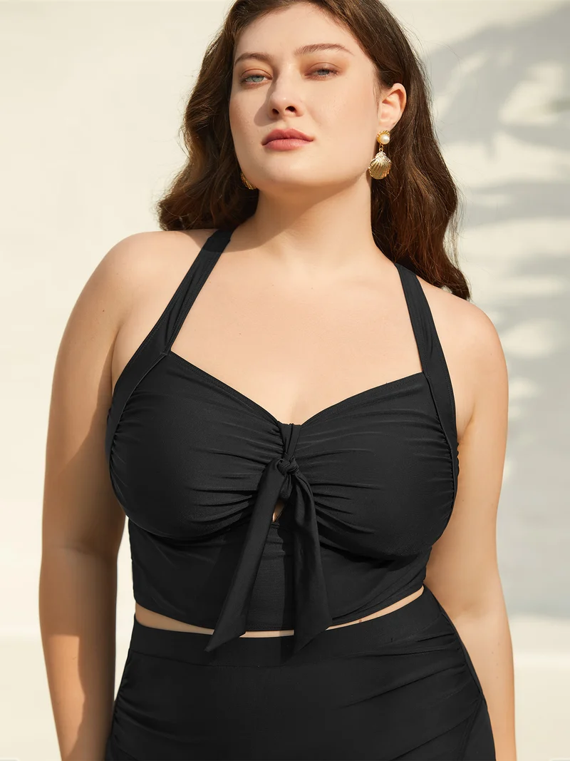 Bow-Tie Adjustable Front Ruched Swim Top
