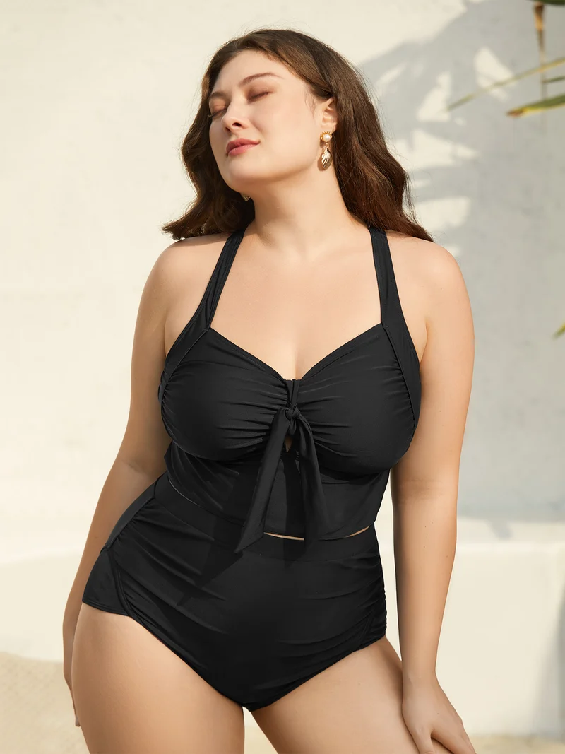 Bow-Tie Adjustable Front Ruched Swim Top