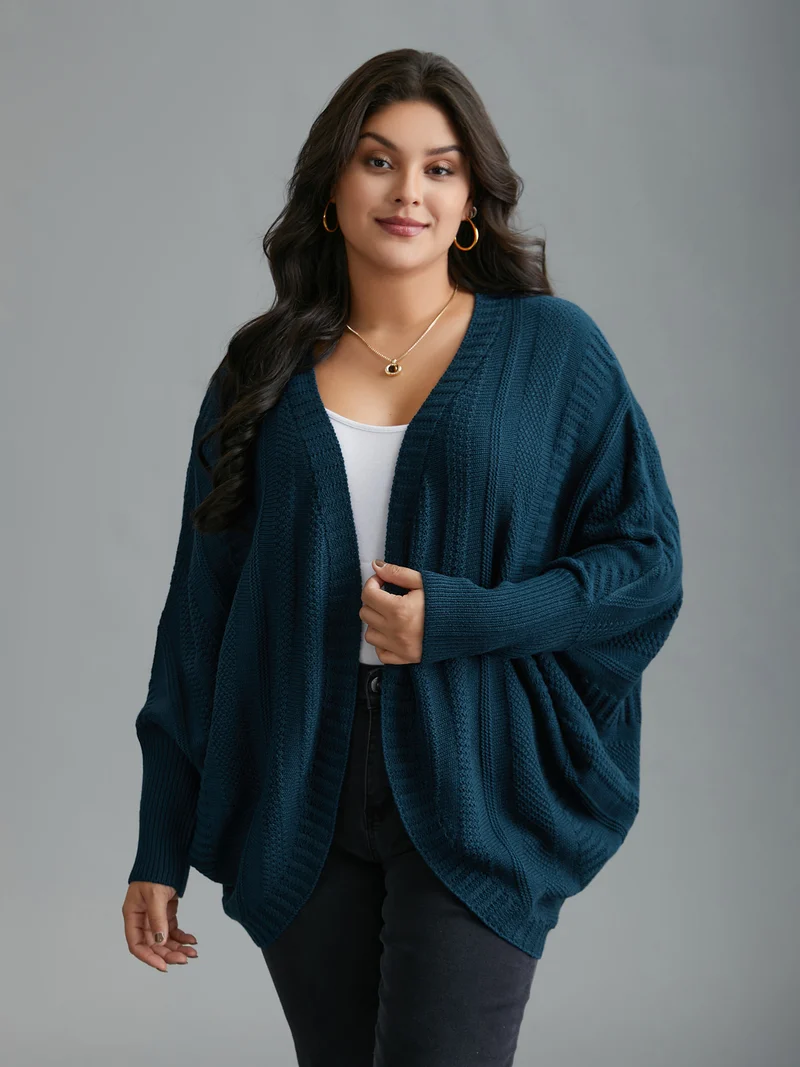 Curvy Ribbed Hem Cocoon Knit Cardigan