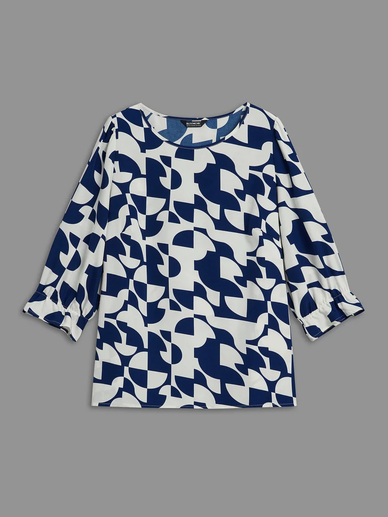 Round Neck Geometric Print Blouse