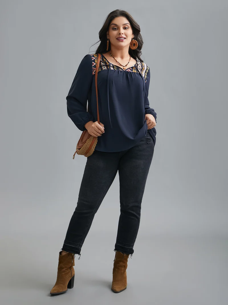 Bandana Print Patchwork Ties Blouse