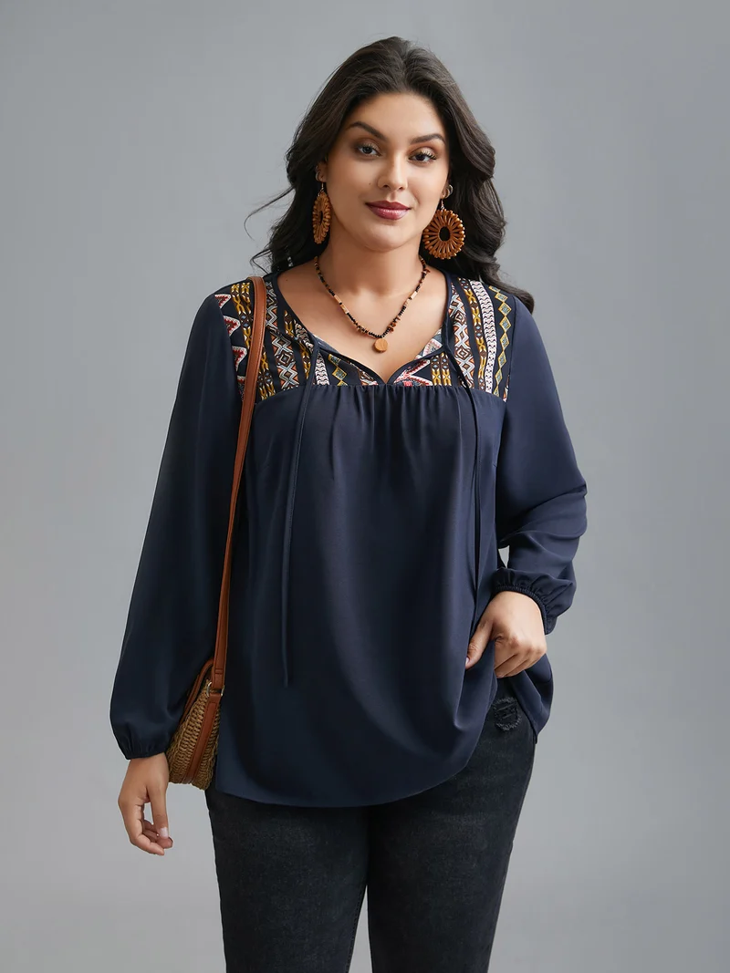 Bandana Print Patchwork Ties Blouse