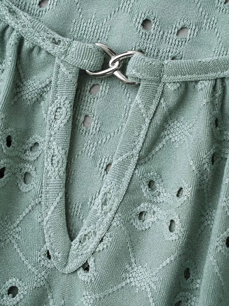 Plain Eyelet Jacquard Plisse T-Shirt
