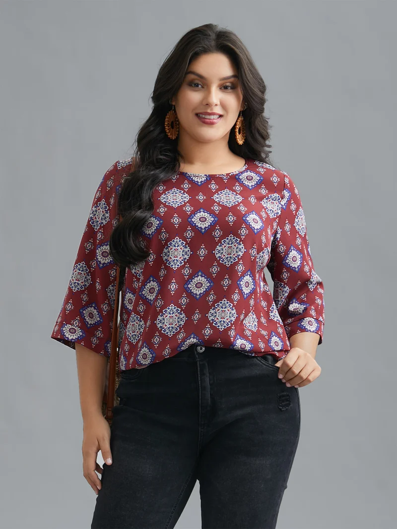 Round Neck Bandana Print Blouse