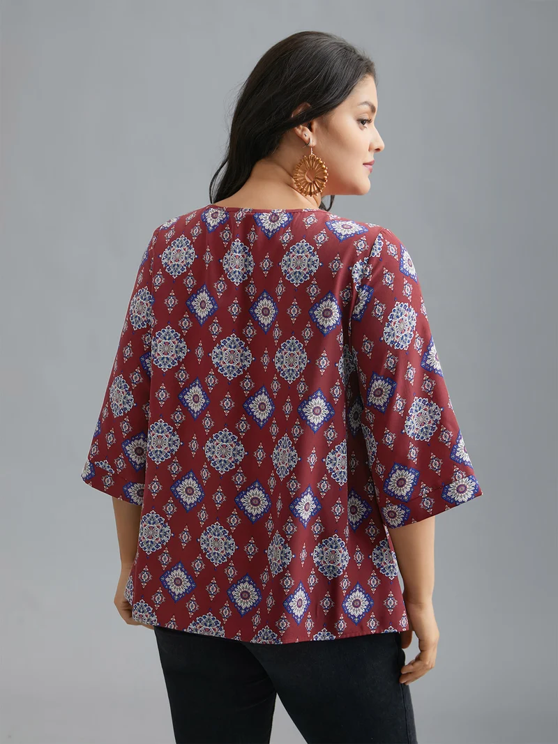 Round Neck Bandana Print Blouse
