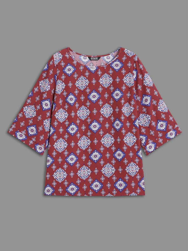 Round Neck Bandana Print Blouse