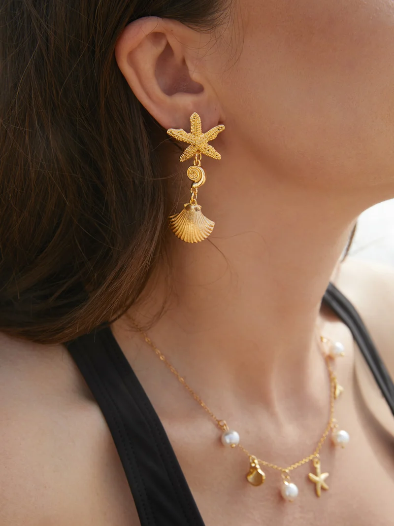 Shell Starfish Pendant Earrings