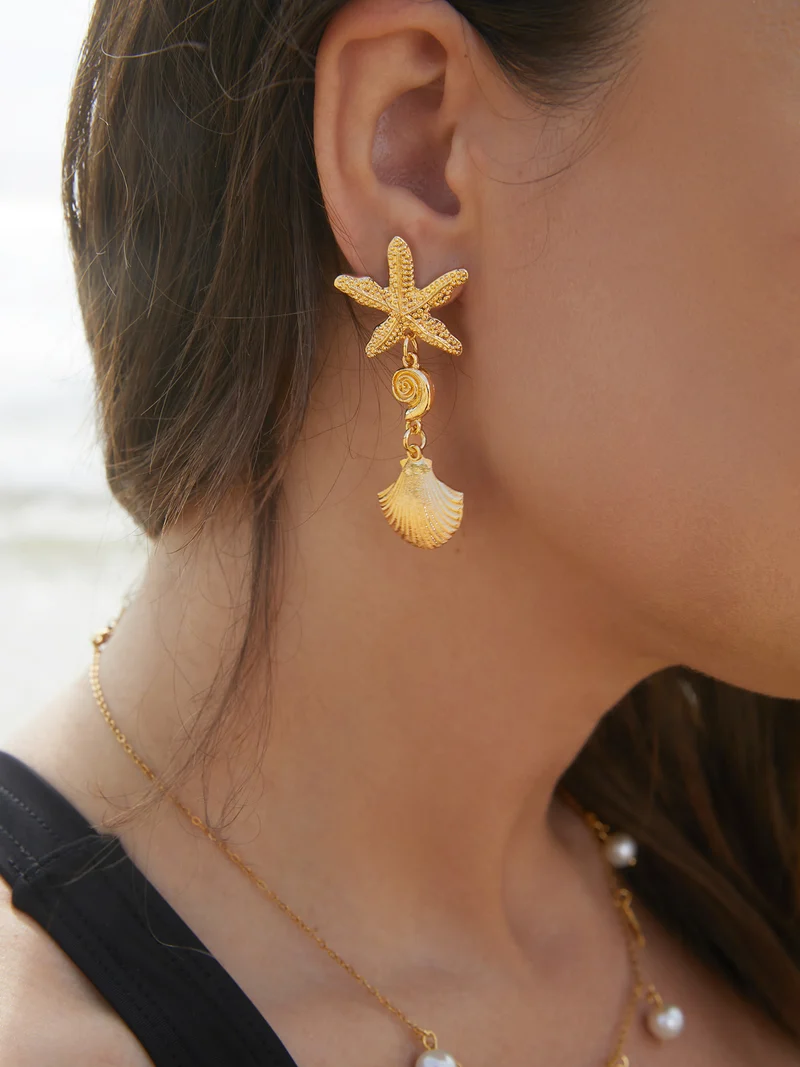 Shell Starfish Pendant Earrings