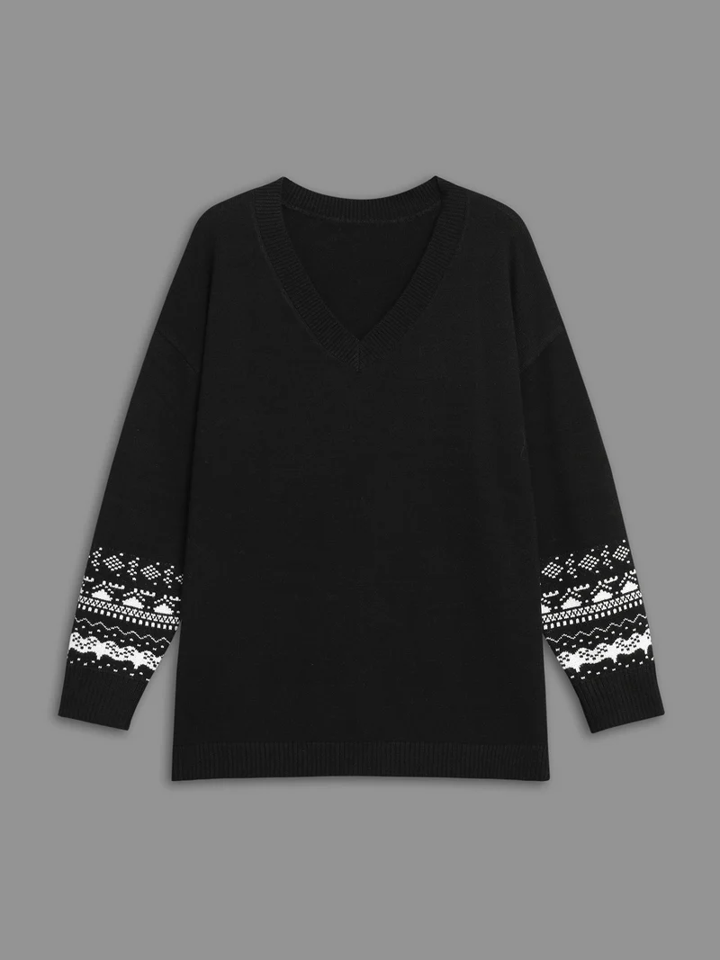 Supersoft Essentials Jacquard Sleeve Side Slit Pullover