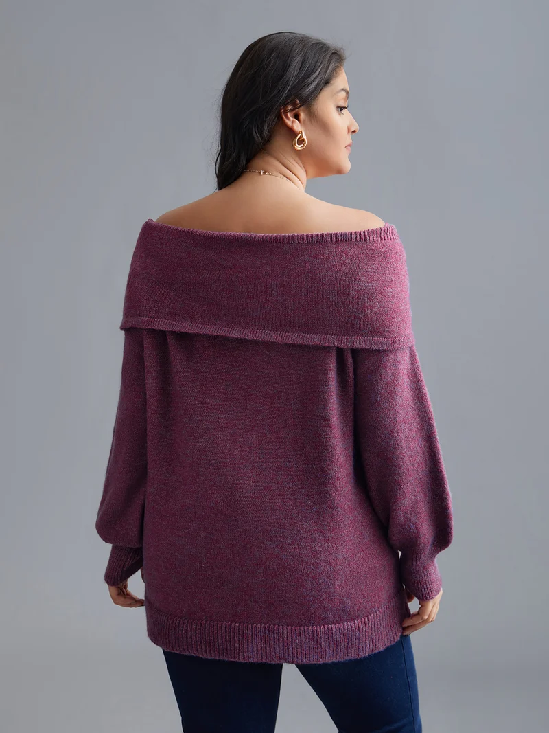 Off-Shoulder Textured Long Sleeve Pullover