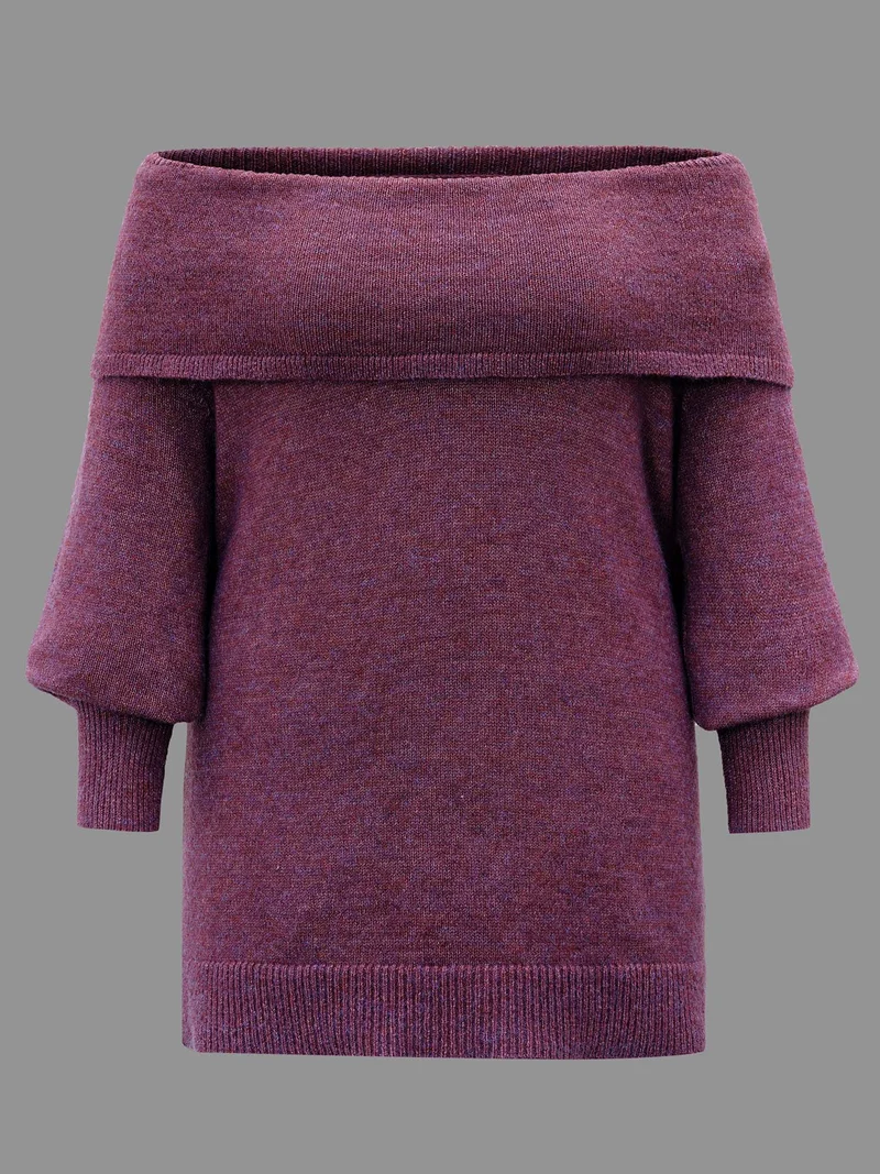 Off-Shoulder Textured Long Sleeve Pullover