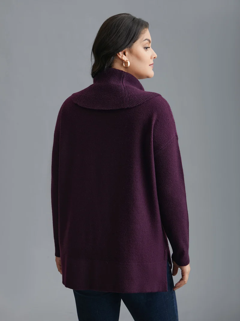 Supersoft Essentials Turtle Neck Asymmetrical Hem Slit Pullover