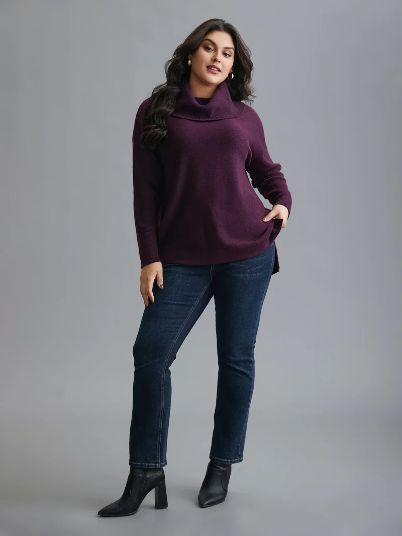 Supersoft Essentials Turtle Neck Asymmetrical Hem Slit Pullover