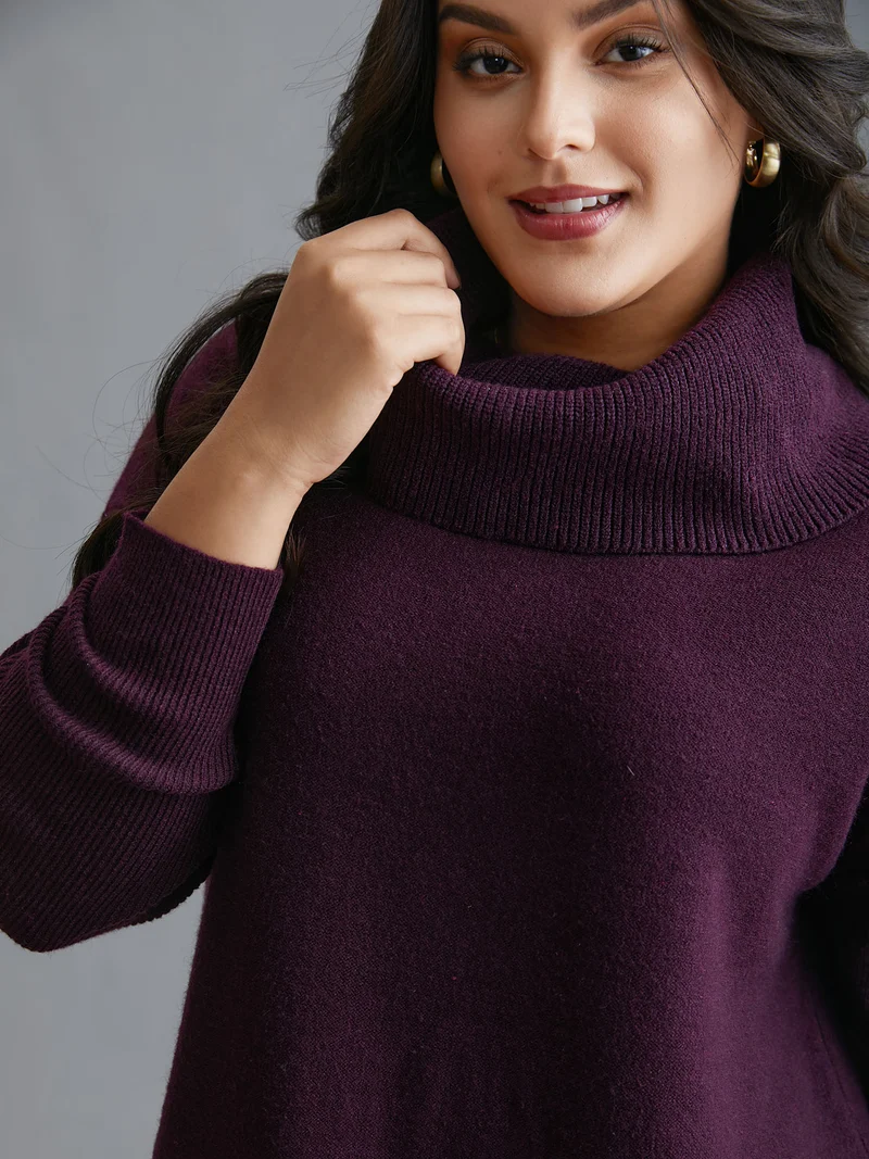 Supersoft Essentials Turtle Neck Asymmetrical Hem Slit Pullover