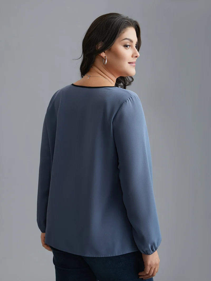 Contrasting Panel Lantern Sleeve Shirt